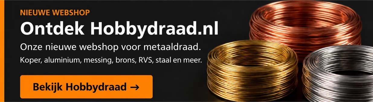 Ontdek Hobbydraad.nl: onze nieuwe webshop voor metaaldraad. Koper, aluminium, messing, brons, RVS, staal en meer.